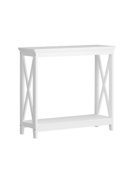 Oikiture 2-Tier Console Table X-Design Wood Sofa Table Hall Side Entry White