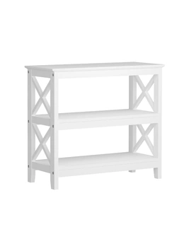 Oikiture 3-Tier Console Table X-Design Wood Sofa Table Hall Side Entry White