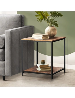Oikiture Side End Table Coffee Table Bedside Shelf 2-Tier Industrial Furniture