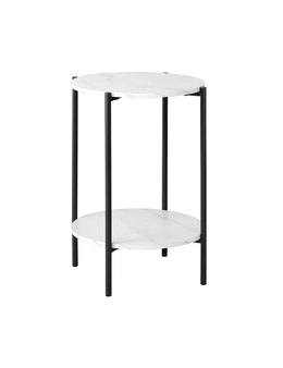 Oikiture Side End Table Coffee Sofa Bedside Nightstand Round Dual-Tier Marble