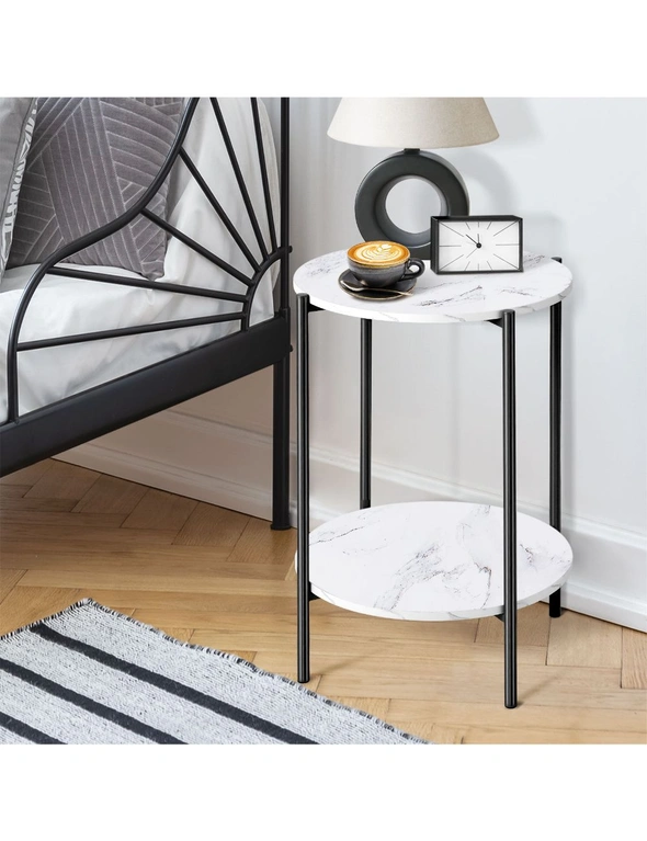 Oikiture Side End Table Coffee Sofa Bedside Nightstand Round Dual-Tier Marble, hi-res image number null