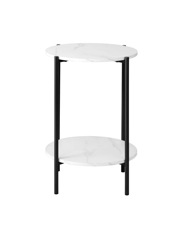Oikiture Side End Table Coffee Sofa Bedside Nightstand Round Dual-Tier Marble, hi-res image number null