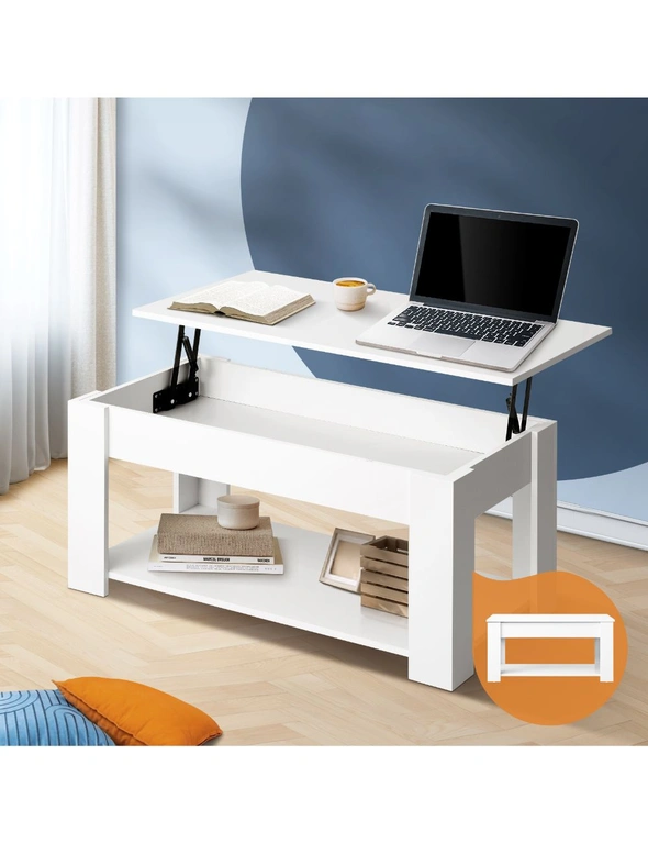 Oikiture Coffee Table Lift Up Top Modern Tables Hidden Book Storage White, hi-res image number null