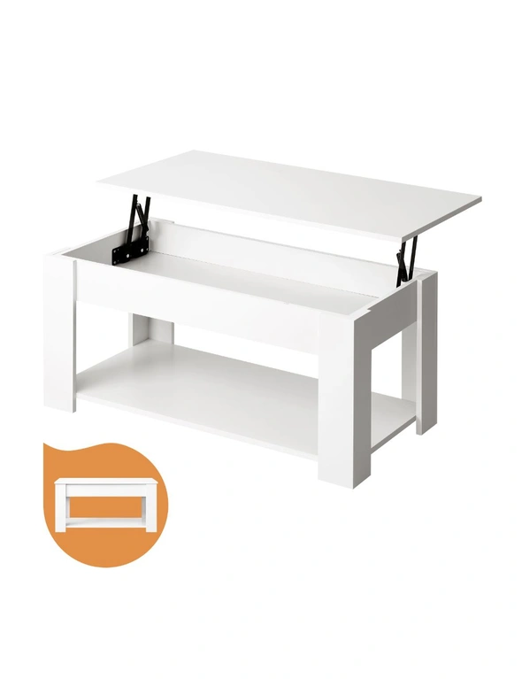Oikiture Coffee Table Lift Up Top Modern Tables Hidden Book Storage White, hi-res image number null