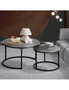 Oikiture Set of 2 Coffee Table Round Marble Nesting Side End Table Grey & Black, hi-res