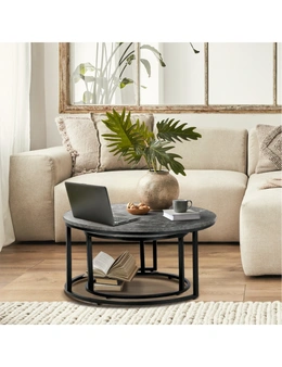 Oikiture Set of 2 Coffee Table Round Marble Nesting Side End Table Grey & Black