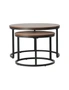 Oikiture Set of 2 Coffee Table Round Nesting Side End Table Walnut & Black, hi-res