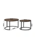Oikiture Set of 2 Coffee Table Round Nesting Side End Table Walnut & Black, hi-res
