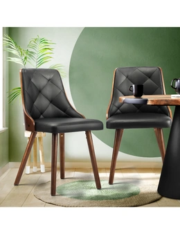 Oikiture Dining Chairs Wooden Chair Kitchen Cafe Faux Leather Padded Seat x2