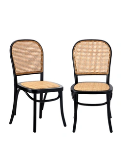 Oikiture 2PCS Dining Chairs Wooden Chairs Rattan Accent Chair Black