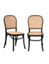 Oikiture 2PCS Dining Chairs Wooden Chairs Rattan Accent Chair Black, hi-res