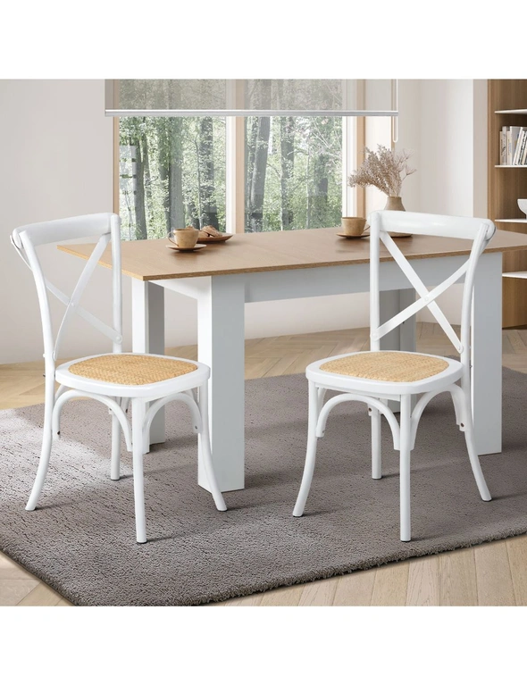 Oikiture 2PCS Crossback Dining Chair Solid Birch Timber Wood Ratan Seat White, hi-res image number null