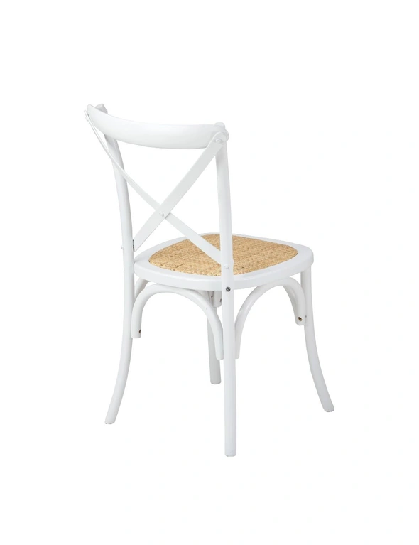 Oikiture 2PCS Crossback Dining Chair Solid Birch Timber Wood Ratan Seat White, hi-res image number null