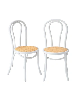 Oikiture 2PCS Dining Chair Solid Wooden Chairs Ratan Seat White