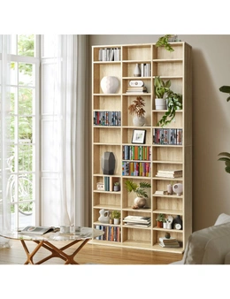 Oikiture Display Shelf Bookshelf Bookcase CD DVD Storage Media Stand Rack Oak