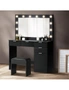 Oikiture Dressing Table Stool Set Makeup Large Mirror Dresser 12 LED Bulbs Black, hi-res