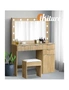Oikiture Dressing Table Stool Set Makeup Large Mirror Dresser 12 LED Bulbs Oak, hi-res
