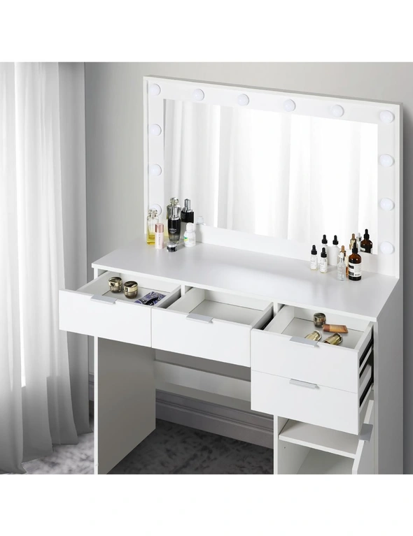 Oikiture Dressing Table Stool Set Makeup Large Mirror Dresser 12 LED Bulbs White, hi-res image number null