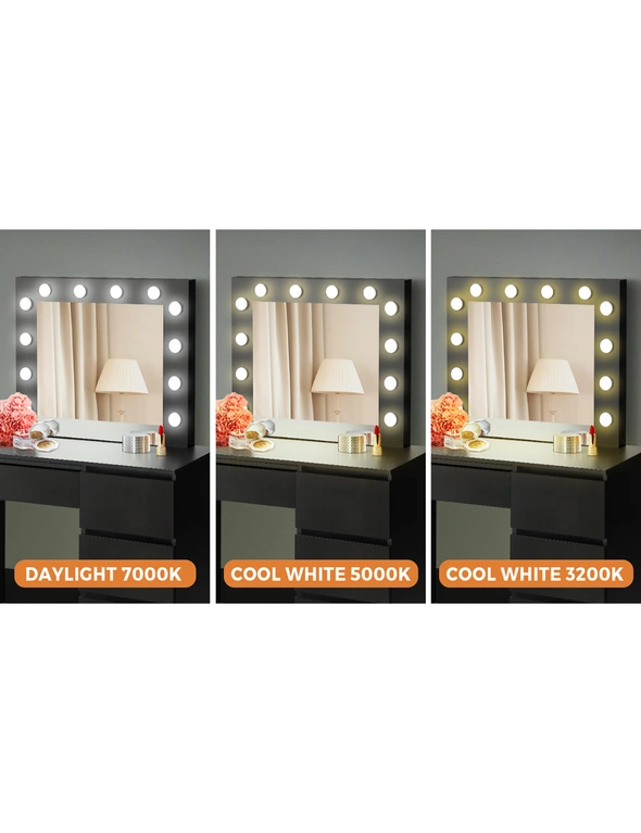 Oikiture Dressing Table Stool Set Makeup Desk Mirror Storage Drawer 12 LED Bulbs, hi-res image number null