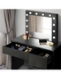 Oikiture Dressing Table Stool Set Makeup Desk Mirror Storage Drawer 12 LED Bulbs, hi-res