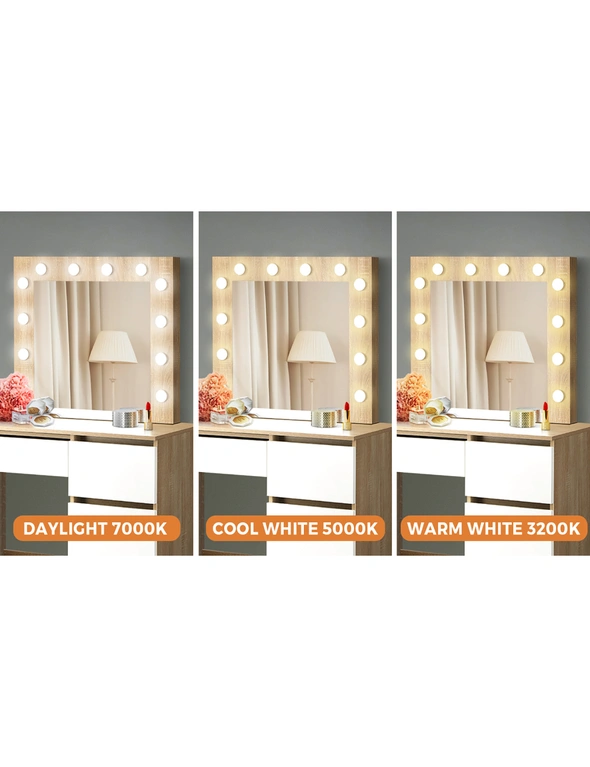Oikiture Dressing Table Stool Set Makeup Desk Mirror Storage Drawer 12 LED Bulbs, hi-res image number null