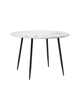 Oikiture 110cm Dining Table Round Wooden Table With Marble Effect Metal Legs White&Black