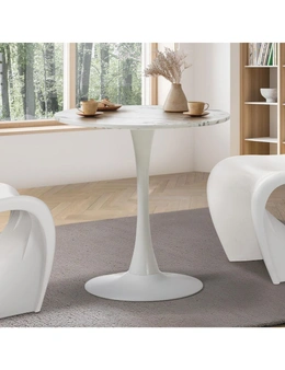 Oikiture 60cm Dining Table Kitchen Swivel Marble Tulip Round Metal Leg White