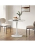 Oikiture 60cm Dining Table Kitchen Swivel Marble Tulip Round Metal Leg White, hi-res