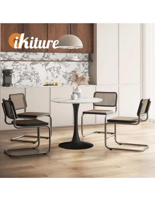 Oikiture 60cm Dining Table Kitchen Swivel Marble Tulip Round Metal Leg White, hi-res image number null