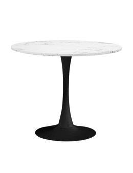 Oikiture 90cm Dining Table Kitchen Swivel Marble Tulip Round Metal Leg White