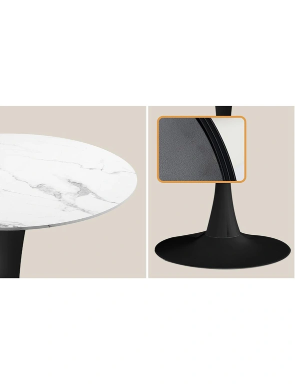 Oikiture 90cm Dining Table Kitchen Swivel Marble Tulip Round Metal Leg White, hi-res image number null