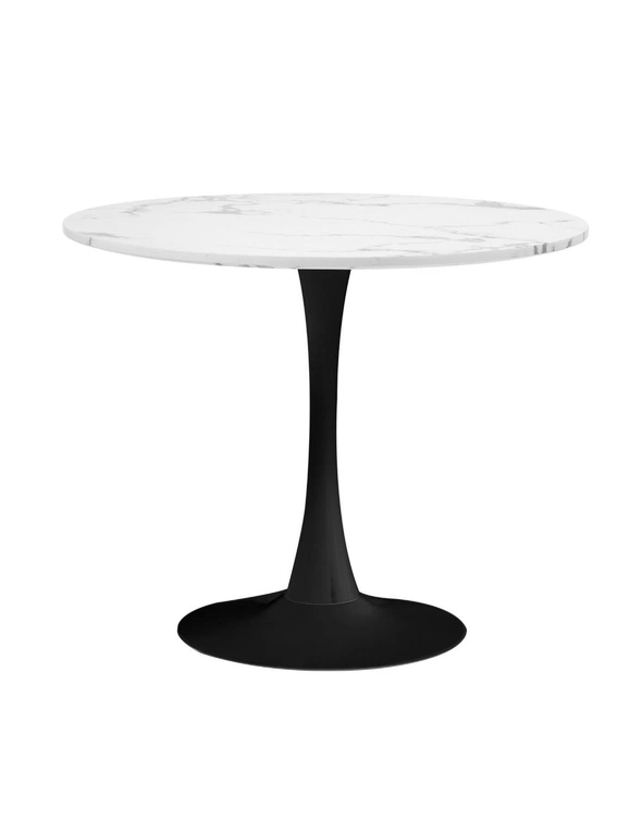 Oikiture 90cm Dining Table Kitchen Swivel Marble Tulip Round Metal Leg White, hi-res image number null