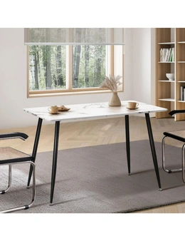 Oikiture 120cm Dining Table Rectangle Wooden Table With Marble Effect Metal Legs White&Black