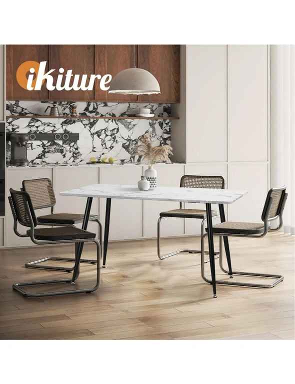 Oikiture 120cm Dining Table Rectangle Wooden Table With Marble Effect Metal Legs White&Black, hi-res image number null