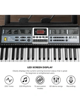 Mazam 61 Keys Electronic Piano Keyboard Lighted Electric Keyboards Holder Stand