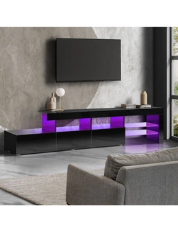 Oikiture TV Cabinet Entertainment Unit Stand RGB LED Gloss Furniture Black 220cm