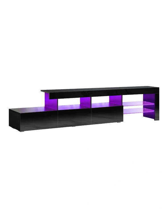 Oikiture TV Cabinet Entertainment Unit Stand RGB LED Gloss Furniture Black 220cm, hi-res image number null