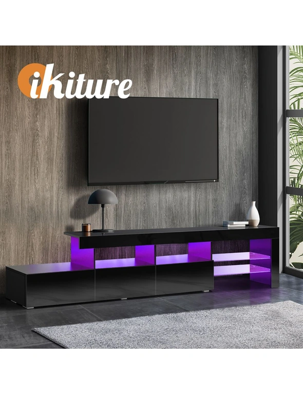 Oikiture TV Cabinet Entertainment Unit Stand RGB LED Gloss Furniture Black 220cm, hi-res image number null