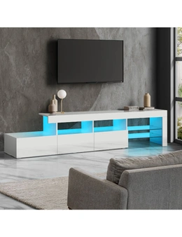 Oikiture TV Cabinet Entertainment Unit Stand RGB LED Gloss Furniture White 220cm