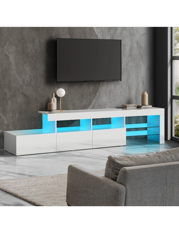 Oikiture TV Cabinet Entertainment Unit Stand RGB LED Gloss Furniture White 220cm, hi-res image number null