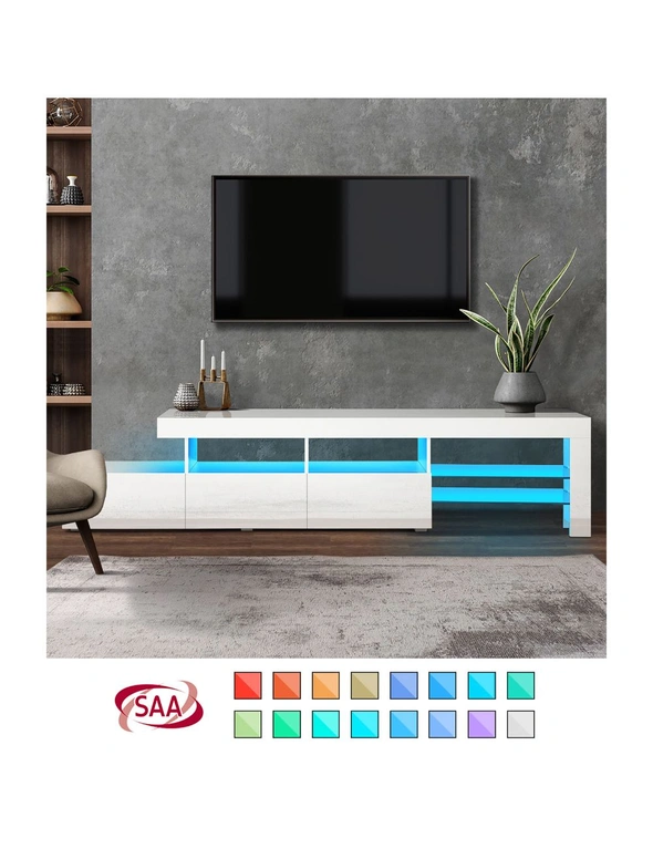 Oikiture TV Cabinet Entertainment Unit Stand RGB LED Gloss Furniture White 220cm, hi-res image number null