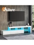 Oikiture TV Cabinet Entertainment Unit Stand RGB LED Gloss Furniture White 220cm, hi-res
