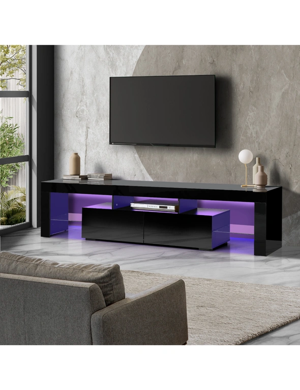 Oikiture TV Cabinet Entertainment Unit Stand LED RGB Gloss Furniture Black 180CM, hi-res image number null