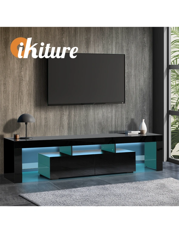 Oikiture TV Cabinet Entertainment Unit Stand LED RGB Gloss Furniture Black 180CM, hi-res image number null