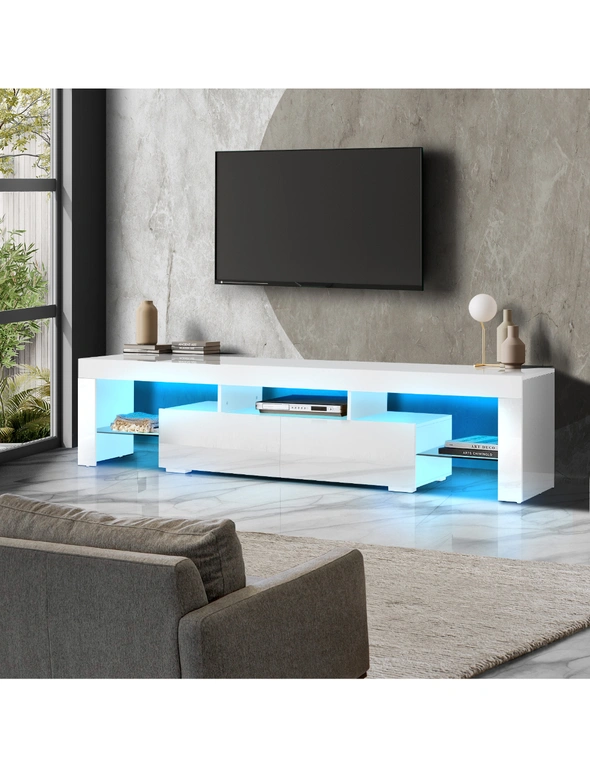 Oikiture TV Cabinet Entertainment Unit Stand LED RGB Gloss Furniture White 180CM, hi-res image number null