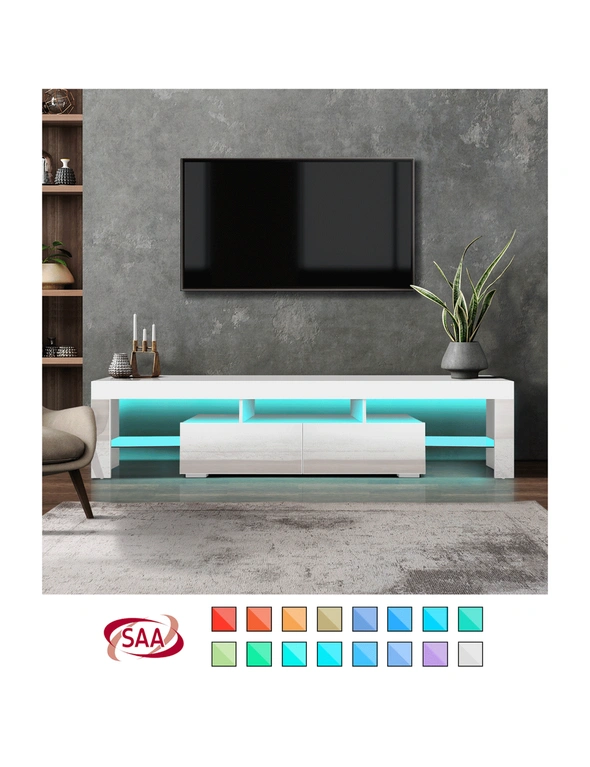 Oikiture TV Cabinet Entertainment Unit Stand LED RGB Gloss Furniture White 180CM, hi-res image number null