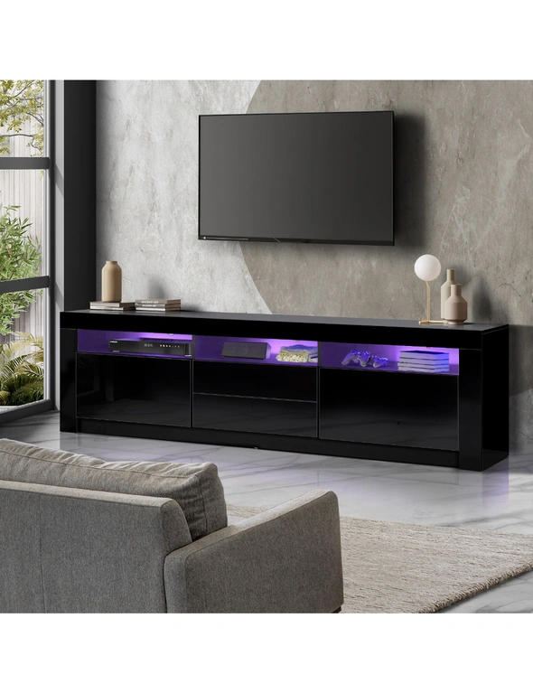 Oikiture TV Cabinet Entertainment Unit Stand RGB LED Gloss Furniture Black 180CM, hi-res image number null