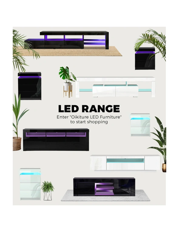 Oikiture TV Cabinet Entertainment Unit Stand RGB LED Gloss Furniture Black 180CM, hi-res image number null