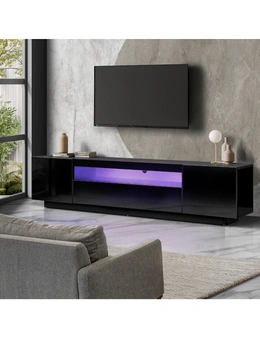 Oikiture TV Cabinet Entertainment Unit Stand Gloss RGB LED Furniture Black 180CM