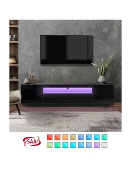 Oikiture TV Cabinet Entertainment Unit Stand Gloss RGB LED Furniture Black 180CM
